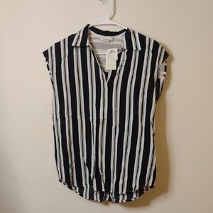 Club Monaco Navy and White Striped Half-button shirt